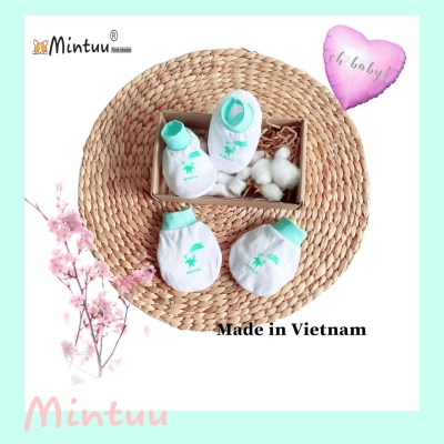Bộ bao tay chân bo trắng  cho bé sơ sinh MINTUU
