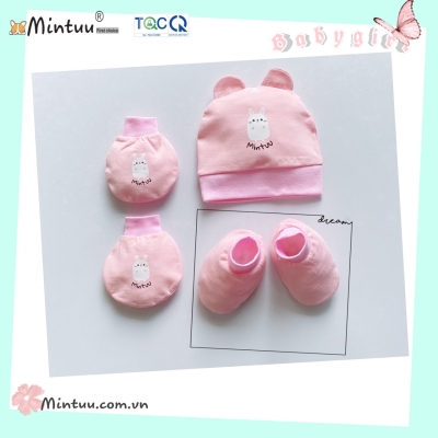 Set  mũ sơ sinh tai thỏ  - bao tay  chân bo  vải cotton 4 chiều  cao  cấp  MINTUU