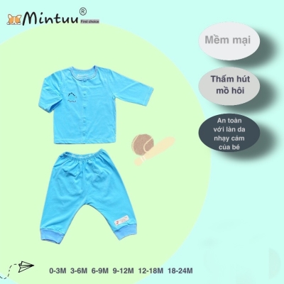 Bộ quần áo cài thẳng tay dài MINTUU, vải 100 cotton 4 chiều 