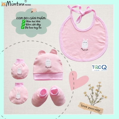 Combo mũ - yếm  - bao  tay chân cho bé MINTUU  vải cotton  4 chiều  cao  cấp  