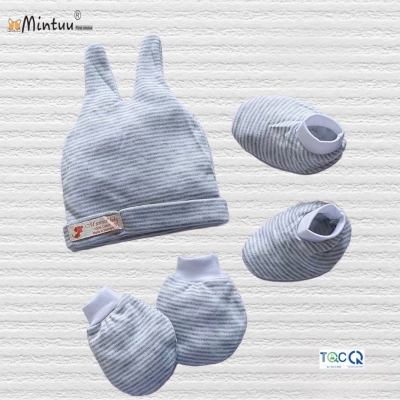 Set  mũ tai sóc - bao tay chân sọc màu  cho bé sơ sinh MINTUU