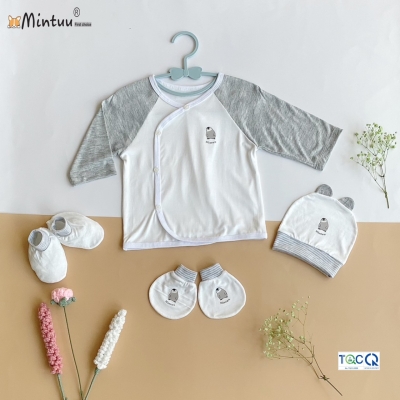 COMBO ÁO, MŨ, BAO TAY CHÂN SƠ SINH CHẤT LIỆU SỢI TRE CAO CÂP- THƯƠNG HIỆU MINTUU
