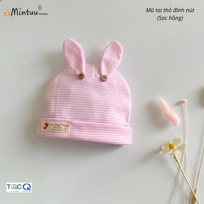 Mũ tai thỏ sọc màu đính nút cho bé MINTUU