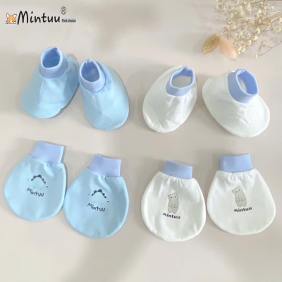 Bao tay chân cho bé sơ sinh cổ bo vải cotton 4 chiều MINTUU