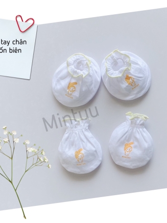 SIÊU  SALE - Bộ bao tay bao chân sơ sinh cuốn biên trắng thương hiệu MINTUU, chất liệu vải 100% cotton