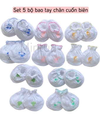 SIÊU  SALE - Bộ bao tay bao chân sơ sinh cuốn biên trắng thương hiệu MINTUU, chất liệu vải 100% cotton