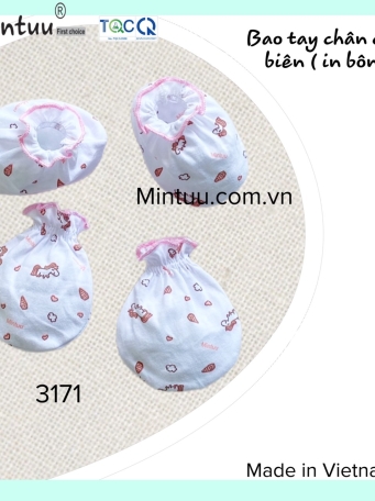 Bao tay chân cuốn biên in bông cho bé sơ sinh MINTUU