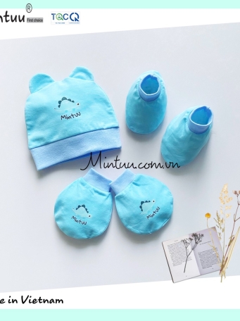 Set  mũ sơ sinh tai thỏ  - bao tay  chân bo  vải cotton 4 chiều  cao  cấp  MINTUU