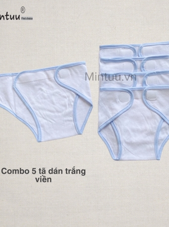 Set  5 tã  dán trắng viền sơ sinh MINTUU