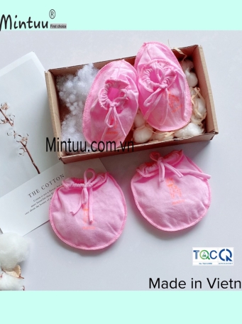 Bao tay chân cột dây màu cho bé MINTUU vải 100% cotton