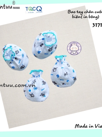 Bao tay chân cuốn biên in bông cho bé sơ sinh MINTUU