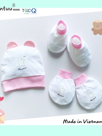 Set  mũ sơ sinh tai thỏ  - bao tay  chân bo  vải cotton 4 chiều  cao  cấp  MINTUU