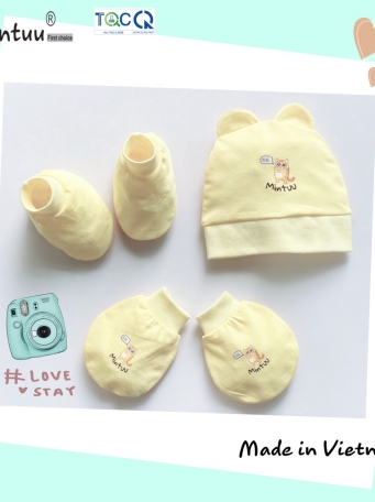 Set  mũ sơ sinh tai thỏ  - bao tay  chân bo  vải cotton 4 chiều  cao  cấp  MINTUU