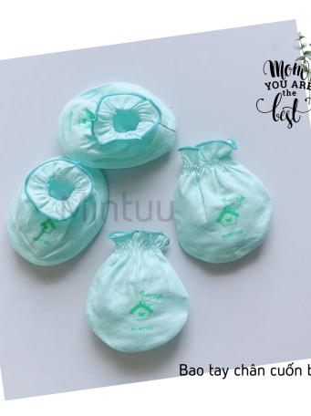 SIÊU  SALE - Bộ bao tay bao chân sơ sinh cuốn biên màu thương hiệu MINTUU, chất liệu vải 100% cotton