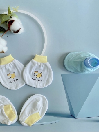Bao tay chân cho bé sơ sinh cổ bo vải cotton 4 chiều MINTUU