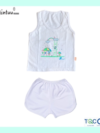 Bộ quần áo ba lỗ trắng bé trai MINTUU vải 100% cotton