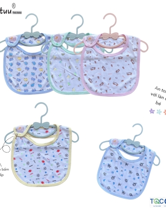 Yếm bấm nút vai in bông thương hiệu MINTUU, chất liệu vải 100% cotton