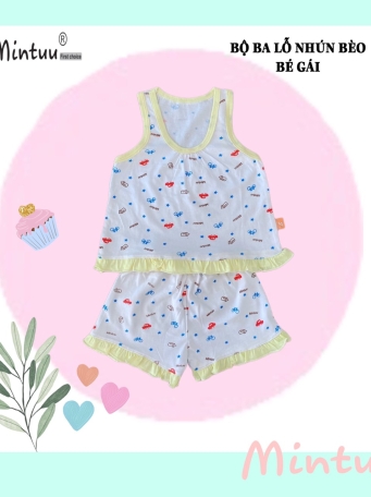 Bộ quần áo ba lỗ bé gái cuốn biên MINTUU vải 100% cotton