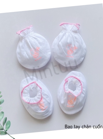 SIÊU  SALE - Bộ bao tay bao chân sơ sinh cuốn biên trắng thương hiệu MINTUU, chất liệu vải 100% cotton