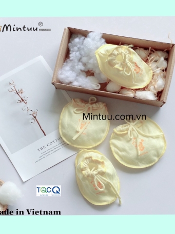 Bao tay chân cột dây màu cho bé MINTUU vải 100% cotton