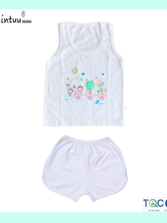 Bộ quần áo ba lỗ trắng bé trai MINTUU vải 100% cotton