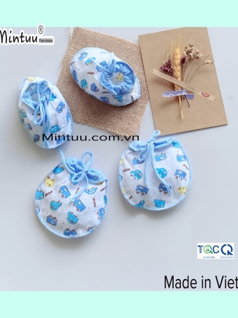 Bao tay chân cột dây in bông cho bé MINTUU