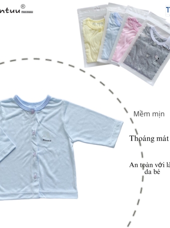 Áo sơ sinh cài giữa tay dài MINUU chất liệu vải sợi tre
