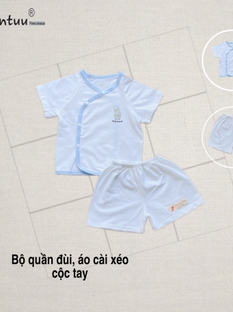 Bộ quần áo cài xéo tay ngắn MINTUU vải 100% cotton 4 chiều