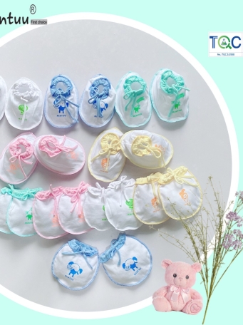Bao tay chân cột dây trắng cho bé sơ sinh MINTUU
