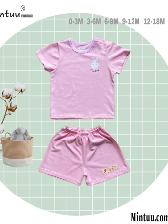 Bộ quần áo cài vai tay ngắn MINTUU vải 100% cotton 4 chiêu