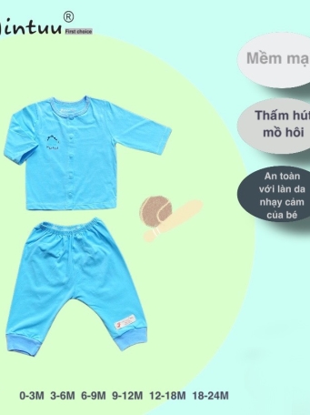 Bộ quần áo cài thẳng tay dài MINTUU, vải 100 cotton 4 chiều