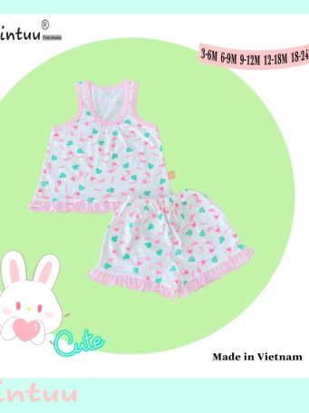 Bộ quần áo ba lỗ bé gái cuốn biên MINTUU vải 100% cotton
