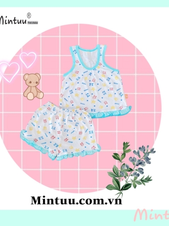 Bộ quần áo ba lỗ bé gái cuốn biên MINTUU vải 100% cotton
