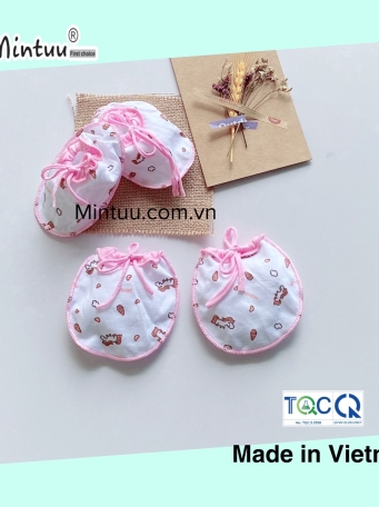 Bao tay chân cột dây in bông cho bé MINTUU