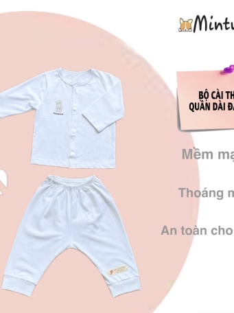 Bộ quần áo cài thẳng tay dài MINTUU, vải 100 cotton 4 chiều