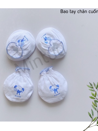SIÊU  SALE - Bộ bao tay bao chân sơ sinh cuốn biên trắng thương hiệu MINTUU, chất liệu vải 100% cotton