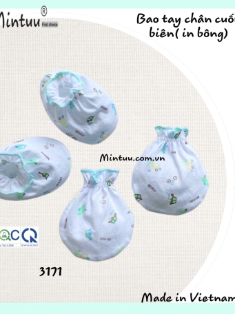 Bao tay chân cuốn biên in bông cho bé sơ sinh MINTUU