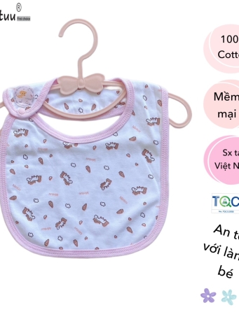 Yếm bấm nút vai in bông thương hiệu MINTUU, chất liệu vải 100% cotton