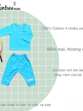 Bộ quần áo cài vai tay dài MINTUU, vải 100% cotton 4 chiều