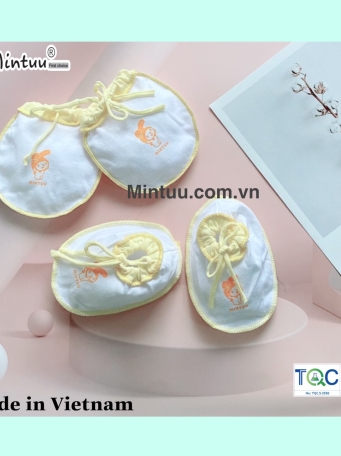 Bao tay chân cột dây trắng cho bé sơ sinh MINTUU