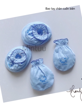SIÊU  SALE - Bộ bao tay bao chân sơ sinh cuốn biên màu thương hiệu MINTUU, chất liệu vải 100% cotton