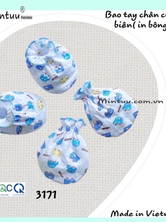 Bao tay chân cuốn biên in bông cho bé sơ sinh MINTUU