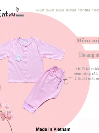 Bộ quần áo cài thẳng tay dài MINTUU, vải 100 cotton 4 chiều