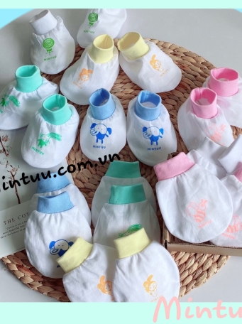 Bộ bao tay chân bo trắng  cho bé sơ sinh MINTUU