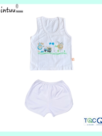 Bộ quần áo ba lỗ trắng bé trai MINTUU vải 100% cotton