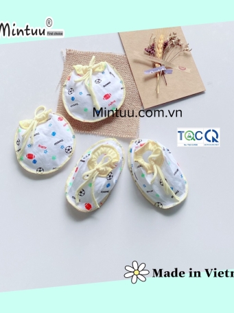 Bao tay chân cột dây in bông cho bé MINTUU