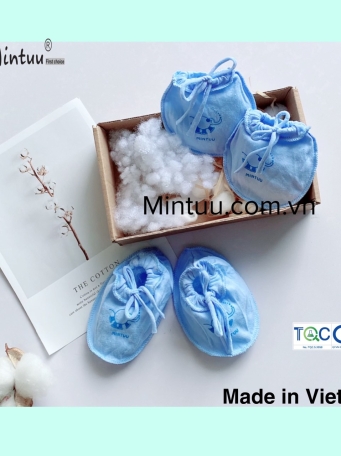 Bao tay chân cột dây màu cho bé MINTUU vải 100% cotton