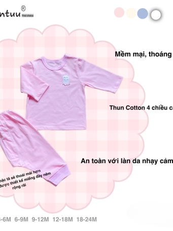 Bộ quần áo cài vai tay dài MINTUU, vải 100% cotton 4 chiều