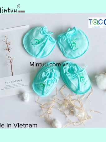 Bao tay chân cột dây màu cho bé MINTUU vải 100% cotton