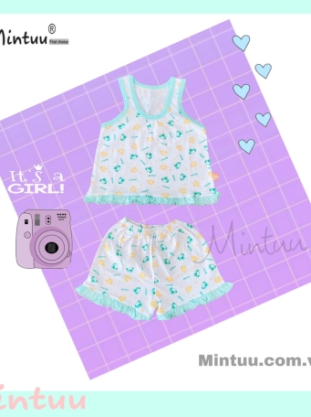 Bộ quần áo ba lỗ bé gái cuốn biên MINTUU vải 100% cotton